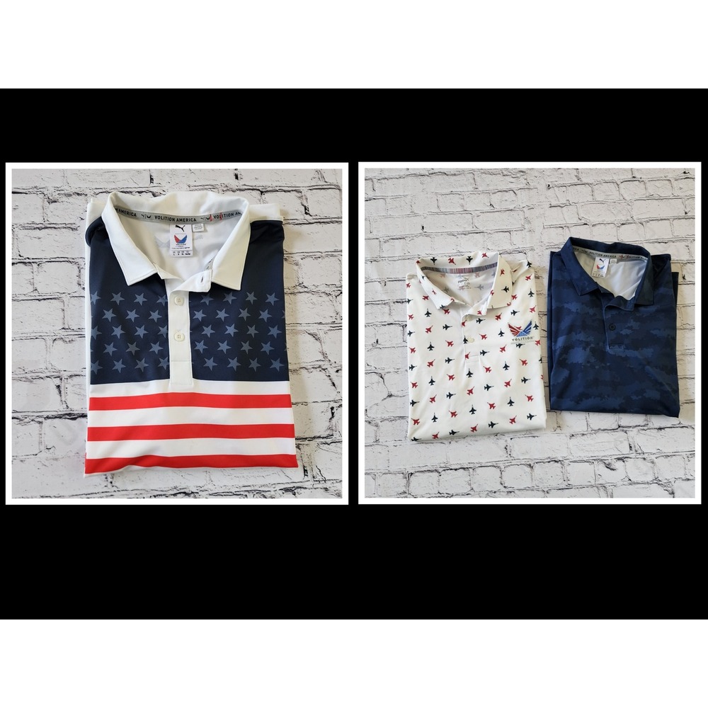 Lot of 3 Puma Golf Volition America Polo Shirts Mens Large Patriotic Camo Jet